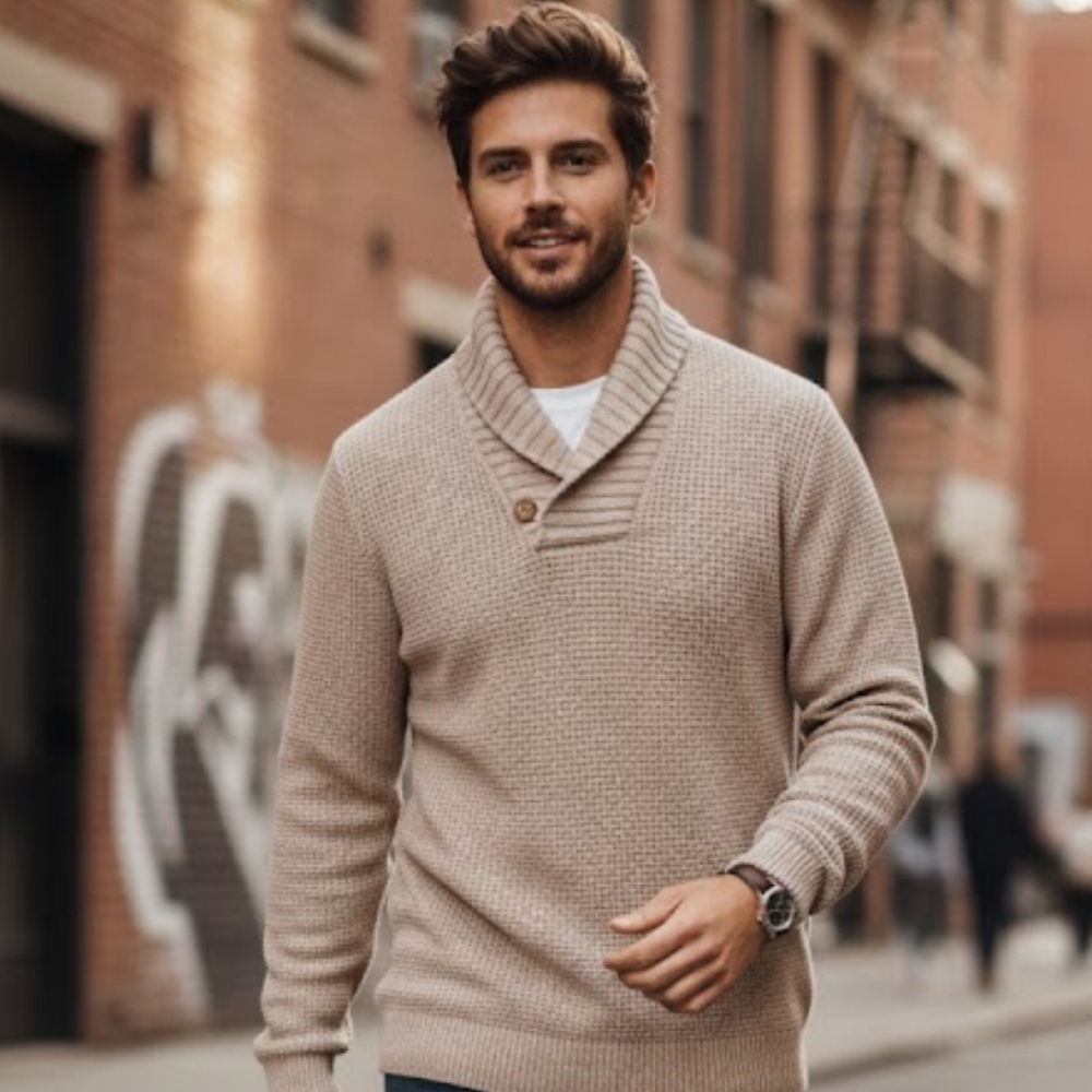 Joseph Abboud Men's XL Shawl Collar Waffle Knit Sweater Wool Blend Gorpcore